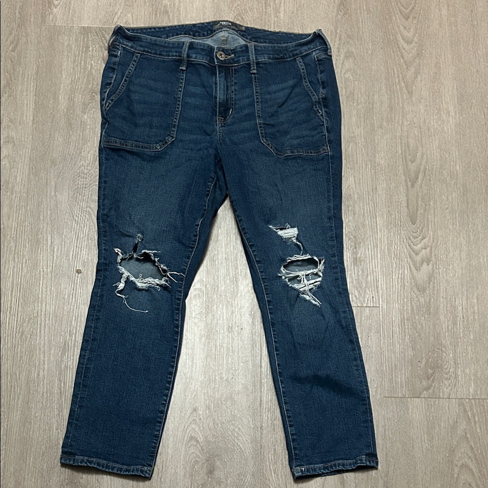 Torrid Dark Blue Distressed Cropped Jeans